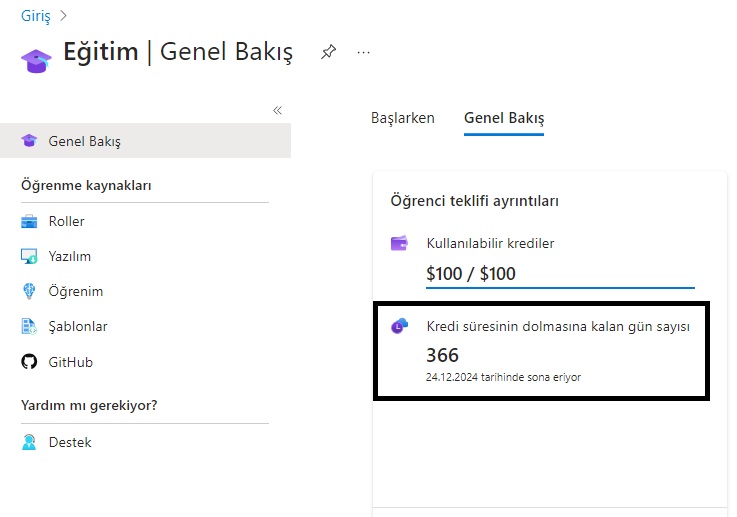 Microsoft Azure Education yenileme ekran görüntüsü